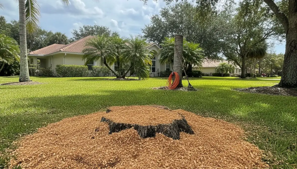 Finished stump grinding and yard restoration by professional tree service in New Port Richey, FL