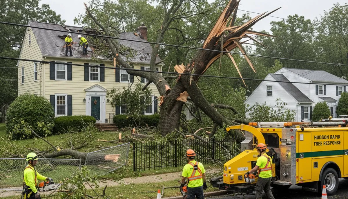 Emergency tree removal crew clearing storm damage for homeowners in Hudson near New Port Richey, FL