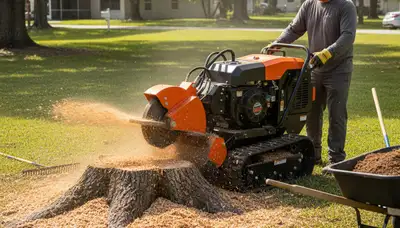 Professional stump grinding service removing tree stumps in Land O Lakes, FL for lawn restoration