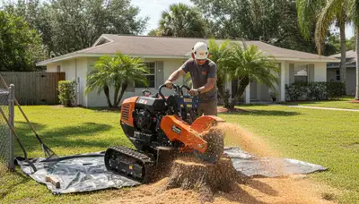 Professional stump grinding service removing tree stumps in Oldsmar, FL by New Port Richey tree experts