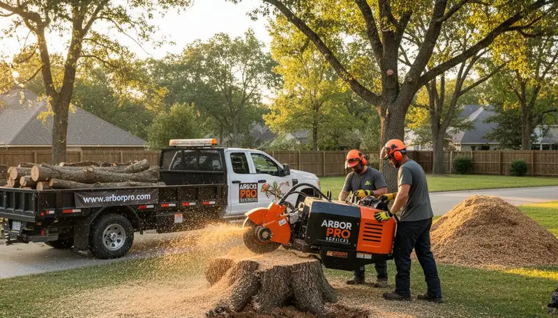 Arborist performing stump grinding in New Port Richey FL for professional tree removal service