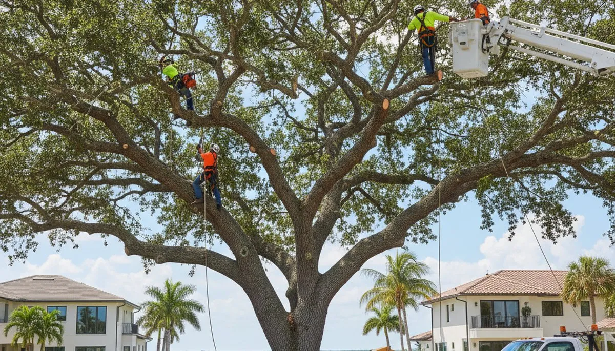 Professional tree removal service in New Port Richey FL safely clearing large oak trees