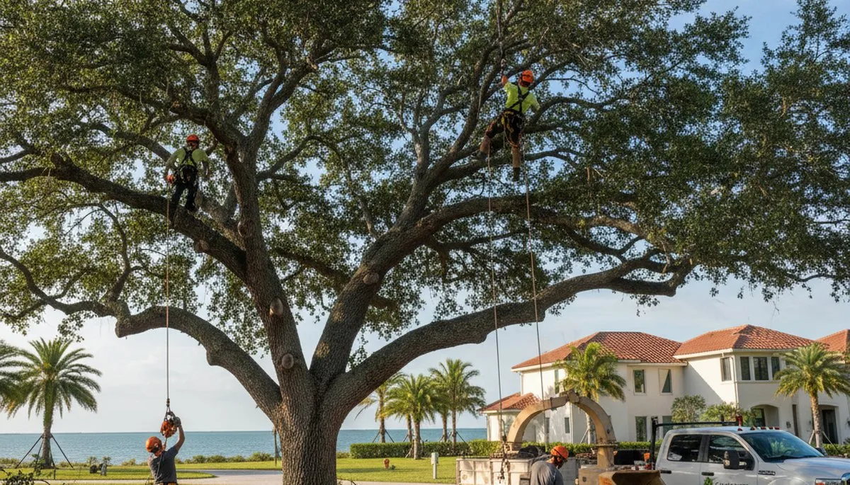 Professional tree removal service in New Port Richey FL safely cutting and clearing large oak tree