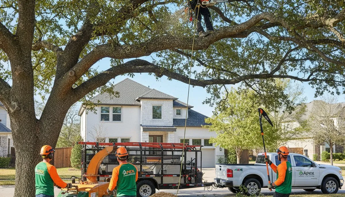 Arborist trimming palm tree in New Port Richey FL for professional tree care and maintenance services